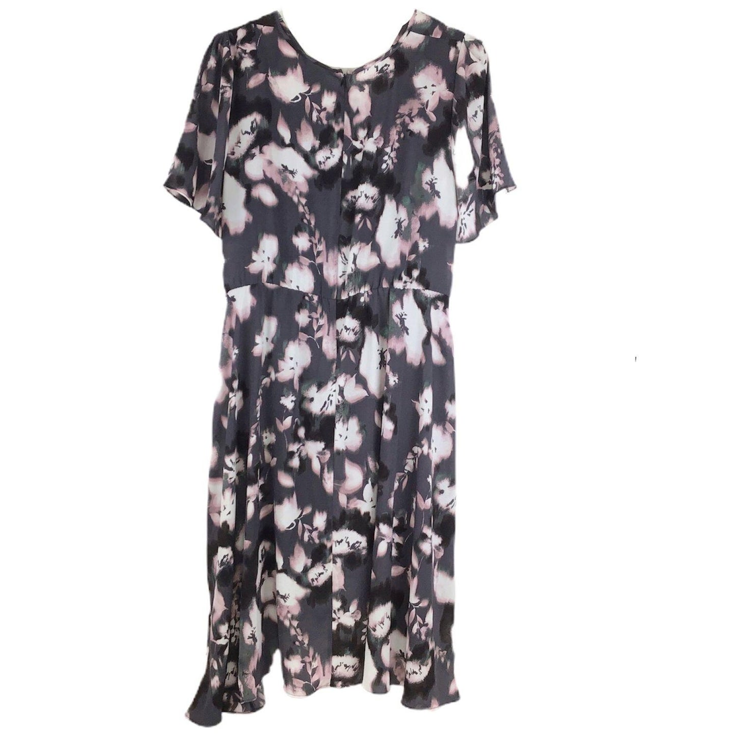 Vera Wang Womens XXL Dress Twist Front V-Neck Asymmetrical Hem Grey Pink Floral