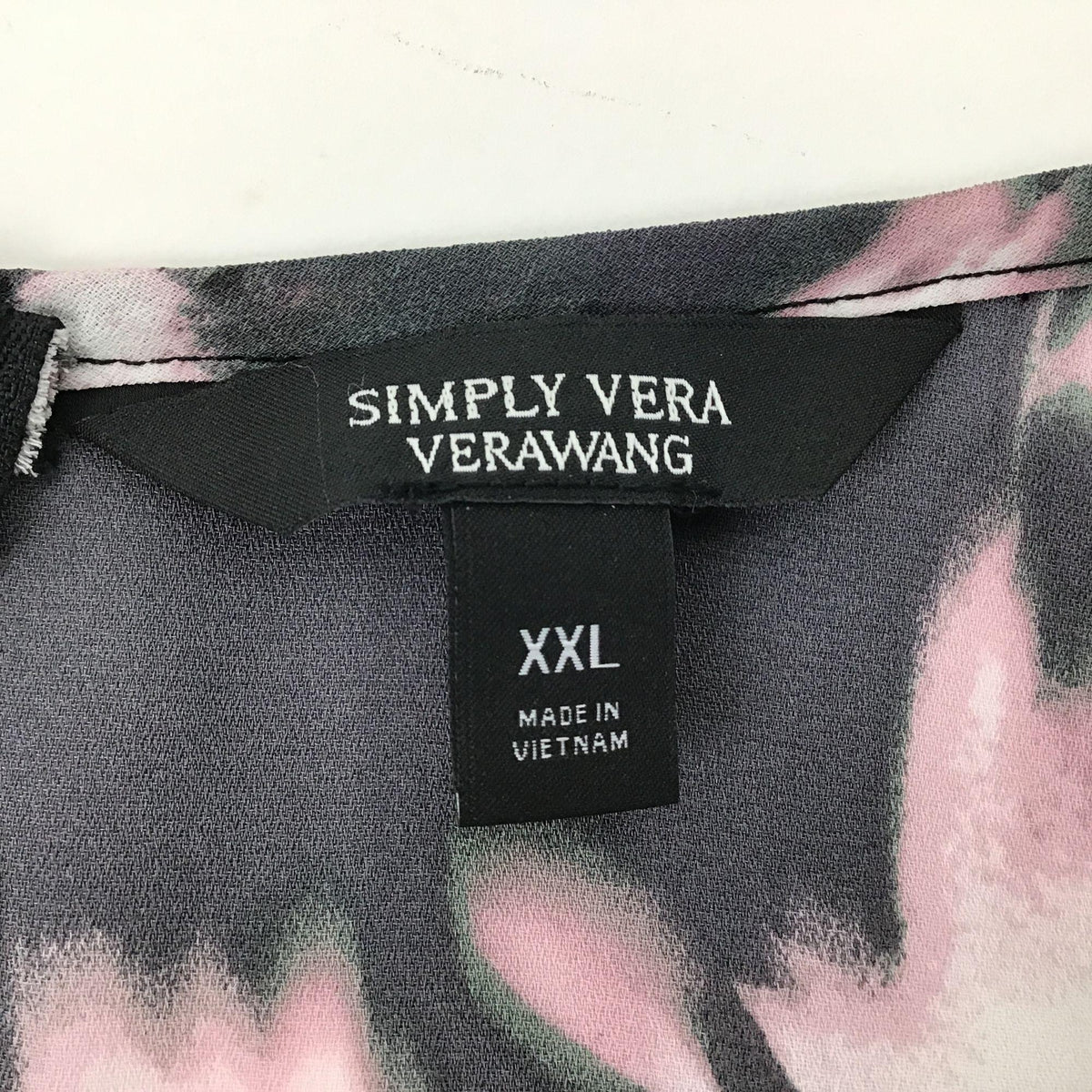 Vera Wang Womens XXL Dress Twist Front V-Neck Asymmetrical Hem Grey Pink Floral