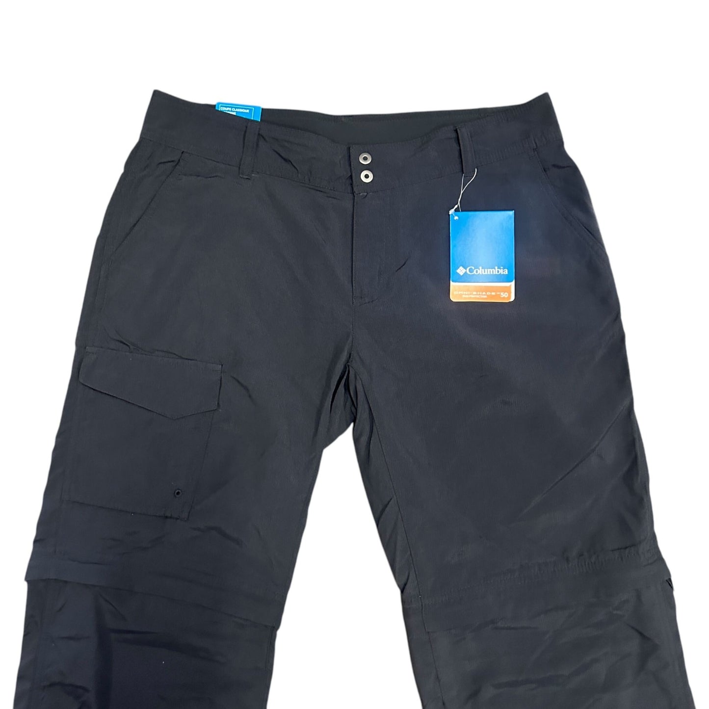 NWT Columbia Womens XL Black Omni Shade Silver Ridge Convertible Pant Hiking