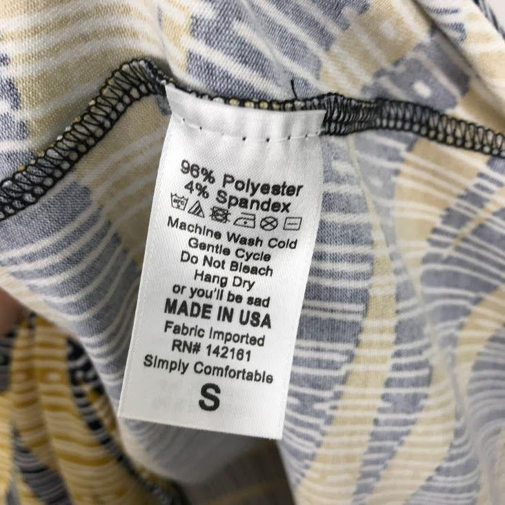 NWT Lularoe Womens S Abstract TShirt Short Sleeve Round Neck Yellow Lightweight