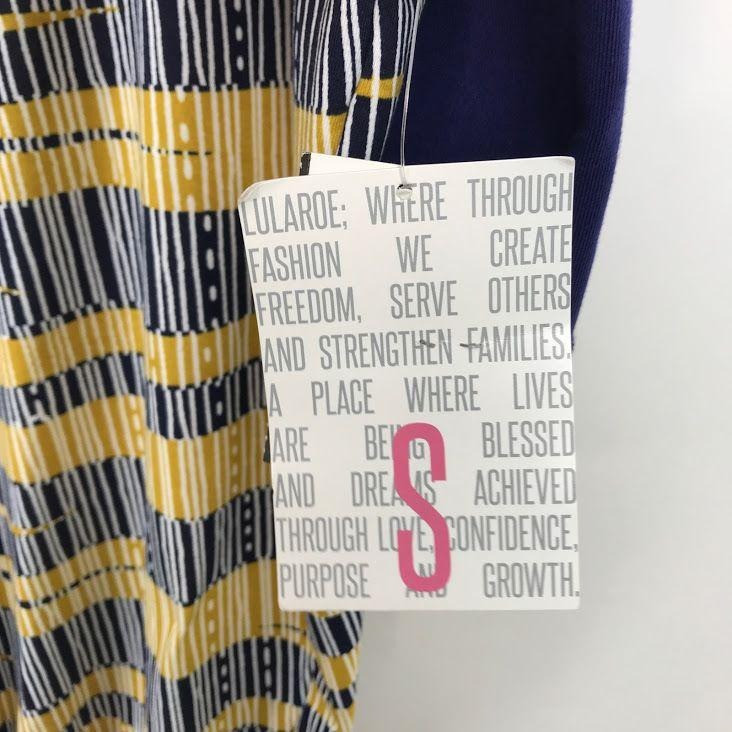 NWT Lularoe Womens S Abstract TShirt Short Sleeve Round Neck Yellow Lightweight