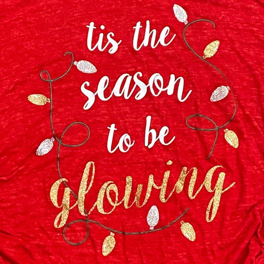 Motherhood Maternity Christmas Shirt "Tis the Season to be Glowing" S Red