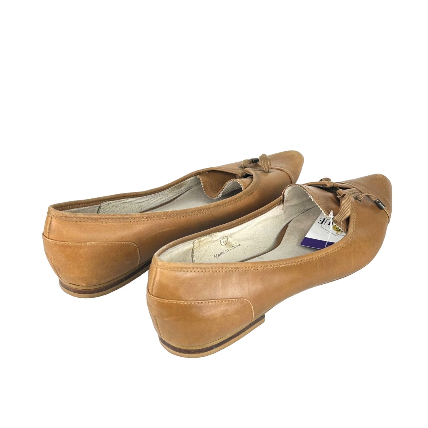 J.Jill Womens 11 Camel Color Leather Pointy Toe Flats Casual Workwear Slip On