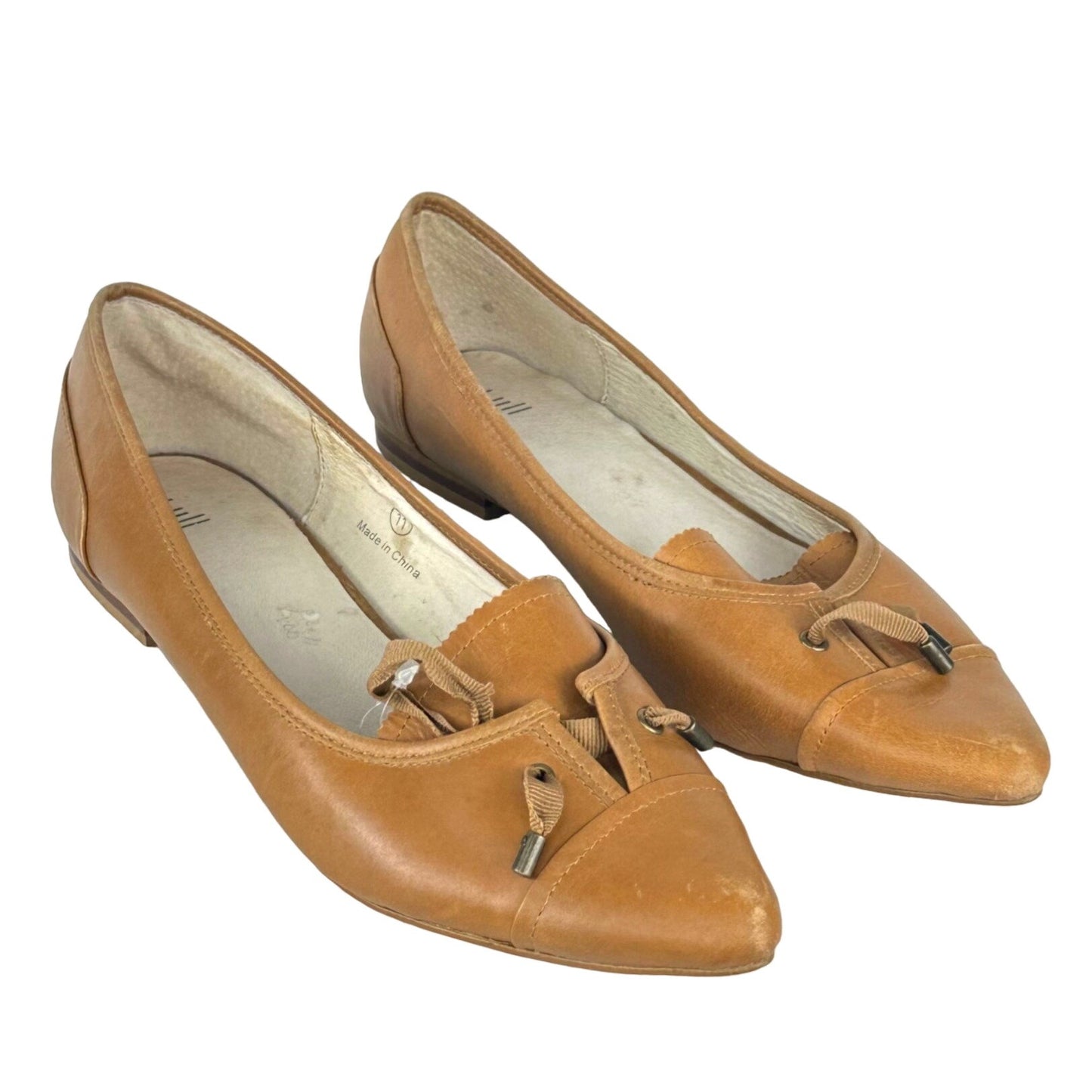 J.Jill Womens 11 Camel Color Leather Pointy Toe Flats Casual Workwear Slip On