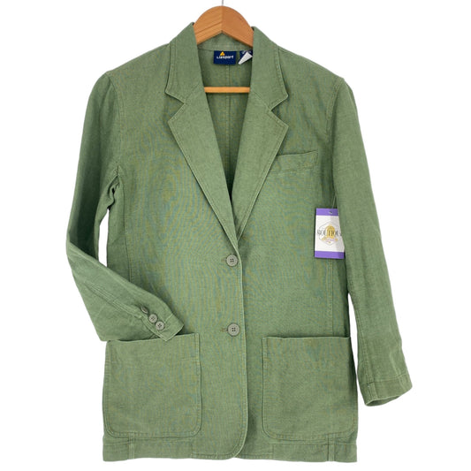 Vtg Liz Sport Linen Blazer Jacket S Green Career Academia Office Wear Quiet Lux
