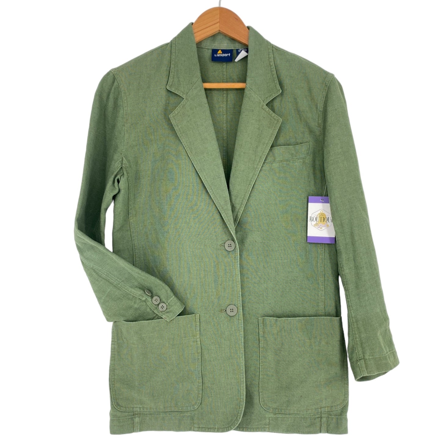 Vtg Liz Sport Linen Blazer Jacket S Green Career Academia Office Wear Quiet Lux
