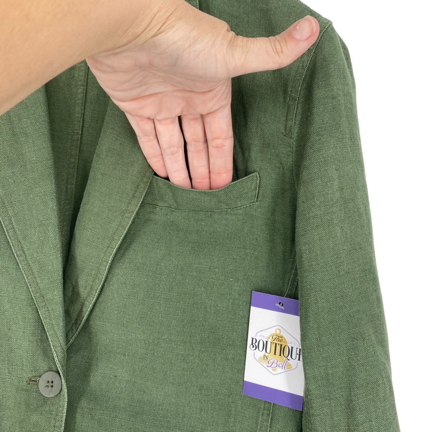 Vtg Liz Sport Linen Blazer Jacket S Green Career Academia Office Wear Quiet Lux