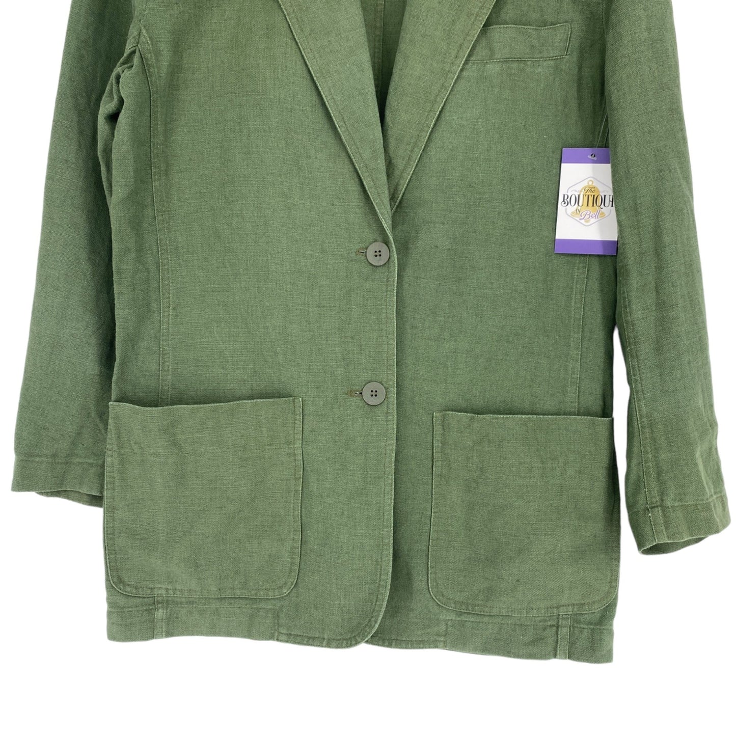 Vtg Liz Sport Linen Blazer Jacket S Green Career Academia Office Wear Quiet Lux