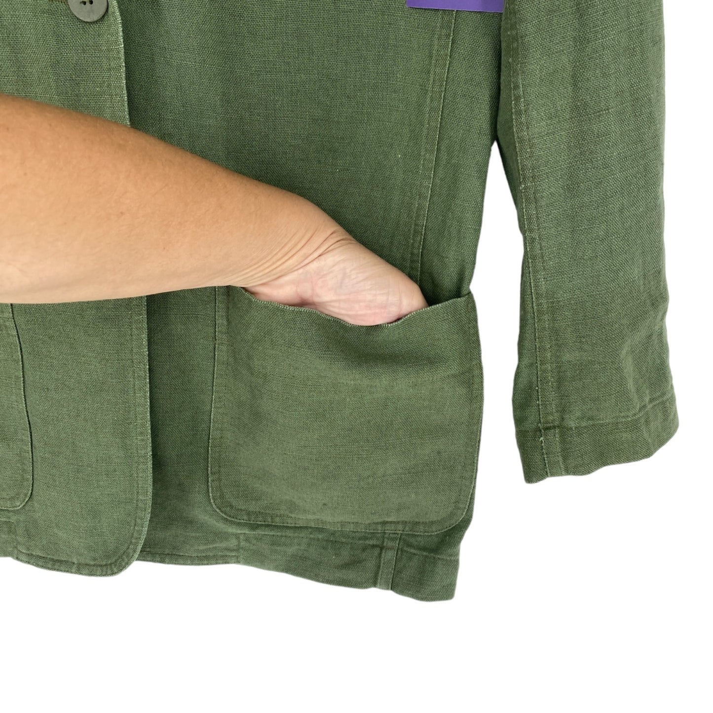 Vtg Liz Sport Linen Blazer Jacket S Green Career Academia Office Wear Quiet Lux