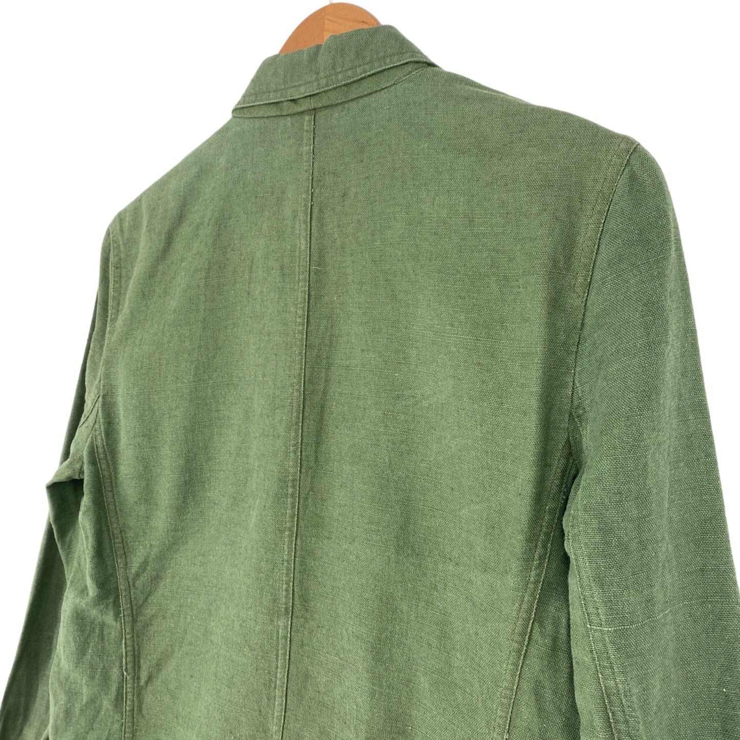 Vtg Liz Sport Linen Blazer Jacket S Green Career Academia Office Wear Quiet Lux