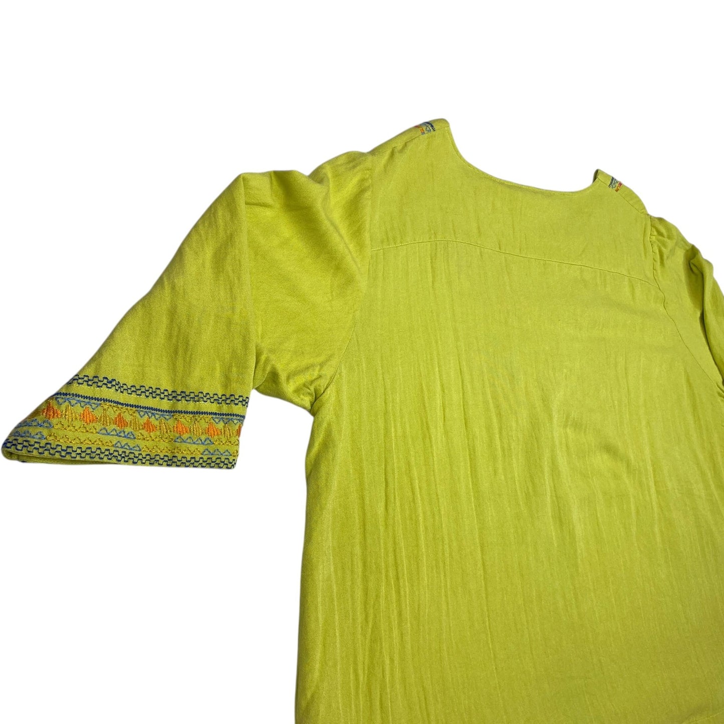 Calessa Womens 3X Tunic Top Lime Green Floral Embroidered Boho Shirt 3/4 Sleeve