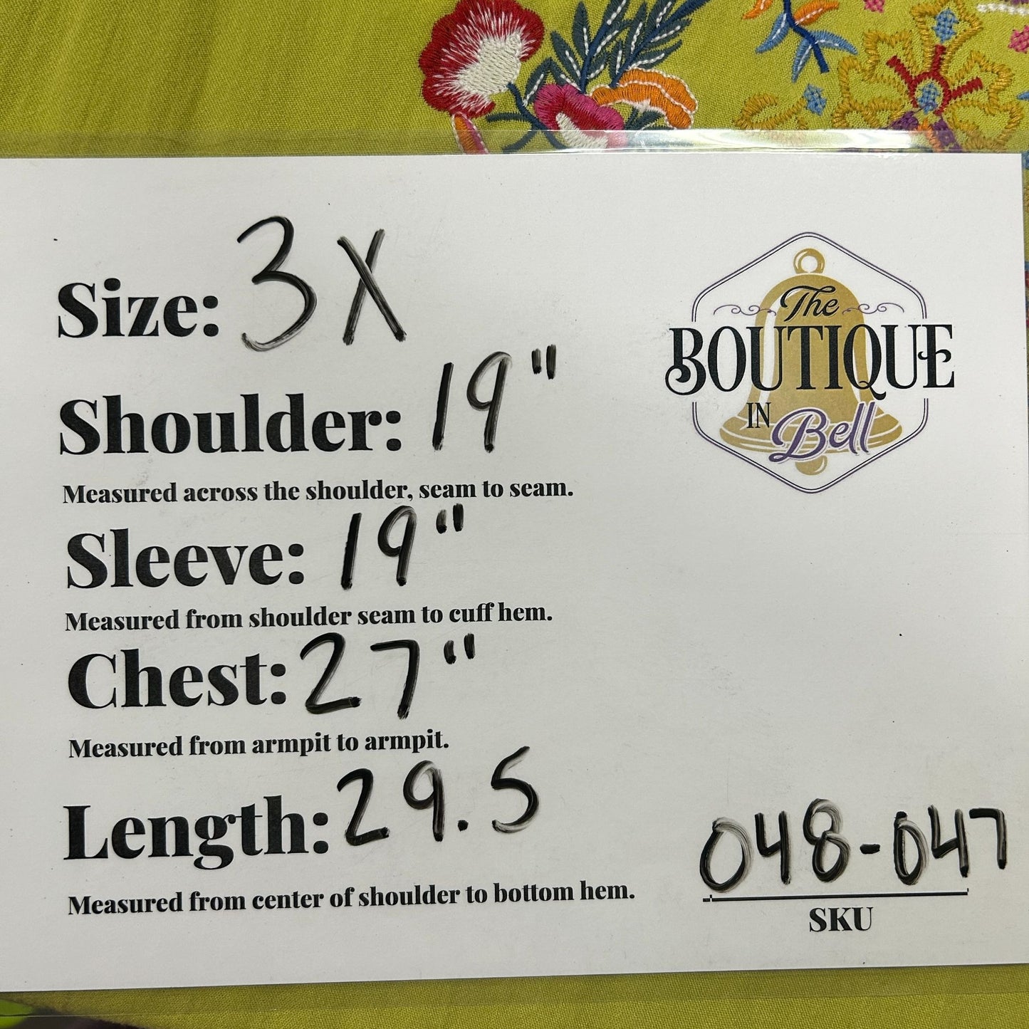 Calessa Womens 3X Tunic Top Lime Green Floral Embroidered Boho Shirt 3/4 Sleeve