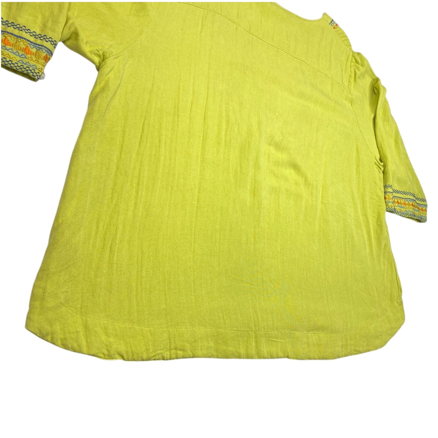 Calessa Womens 3X Tunic Top Lime Green Floral Embroidered Boho Shirt 3/4 Sleeve