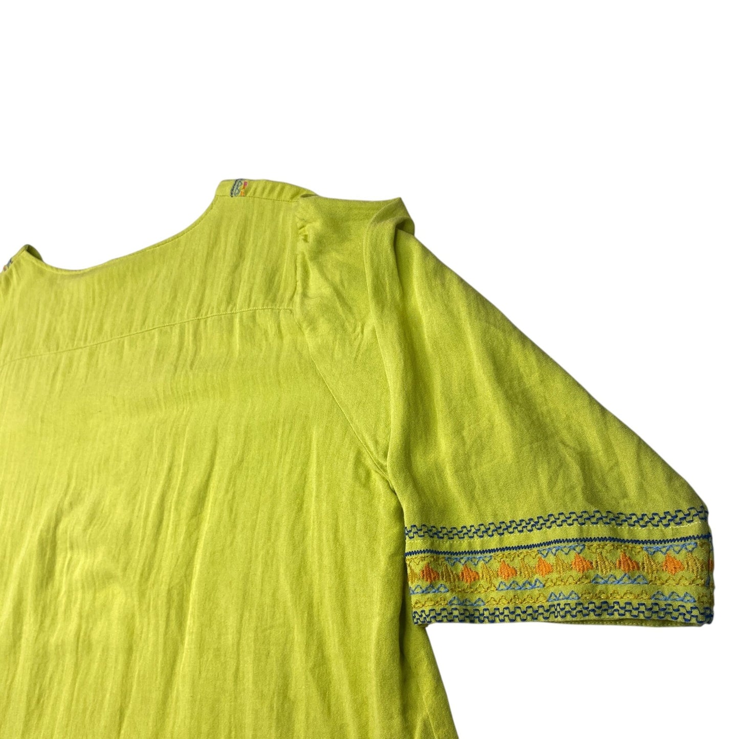 Calessa Womens 3X Tunic Top Lime Green Floral Embroidered Boho Shirt 3/4 Sleeve