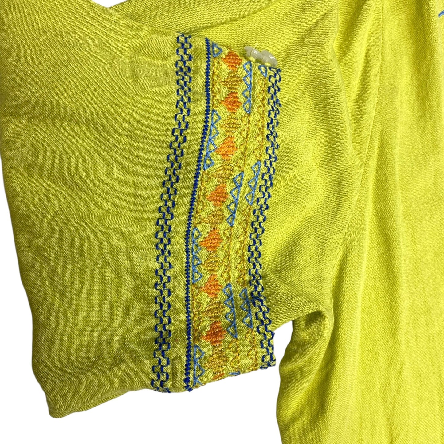 Calessa Womens 3X Tunic Top Lime Green Floral Embroidered Boho Shirt 3/4 Sleeve