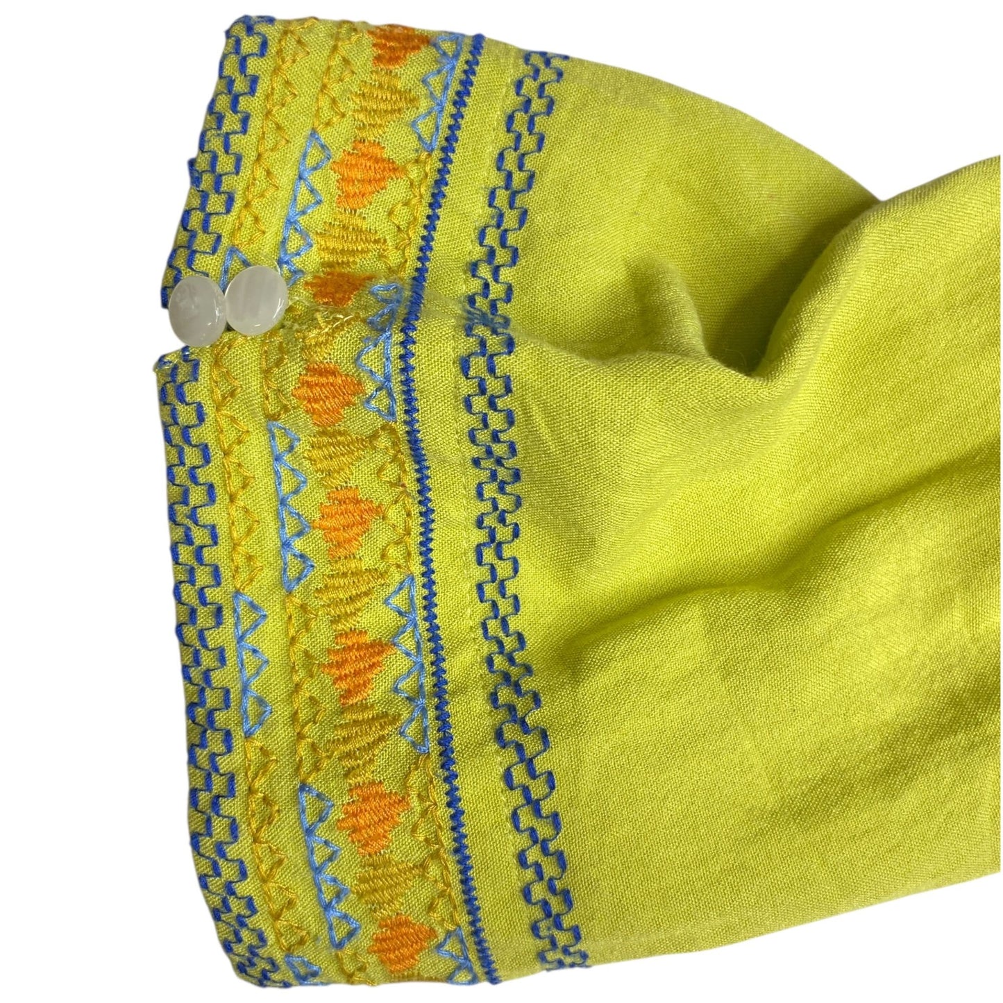 Calessa Womens 3X Tunic Top Lime Green Floral Embroidered Boho Shirt 3/4 Sleeve