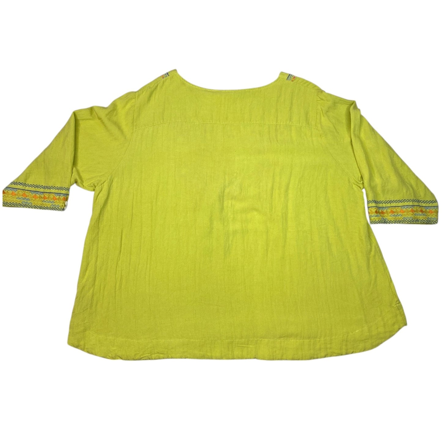 Calessa Womens 3X Tunic Top Lime Green Floral Embroidered Boho Shirt 3/4 Sleeve