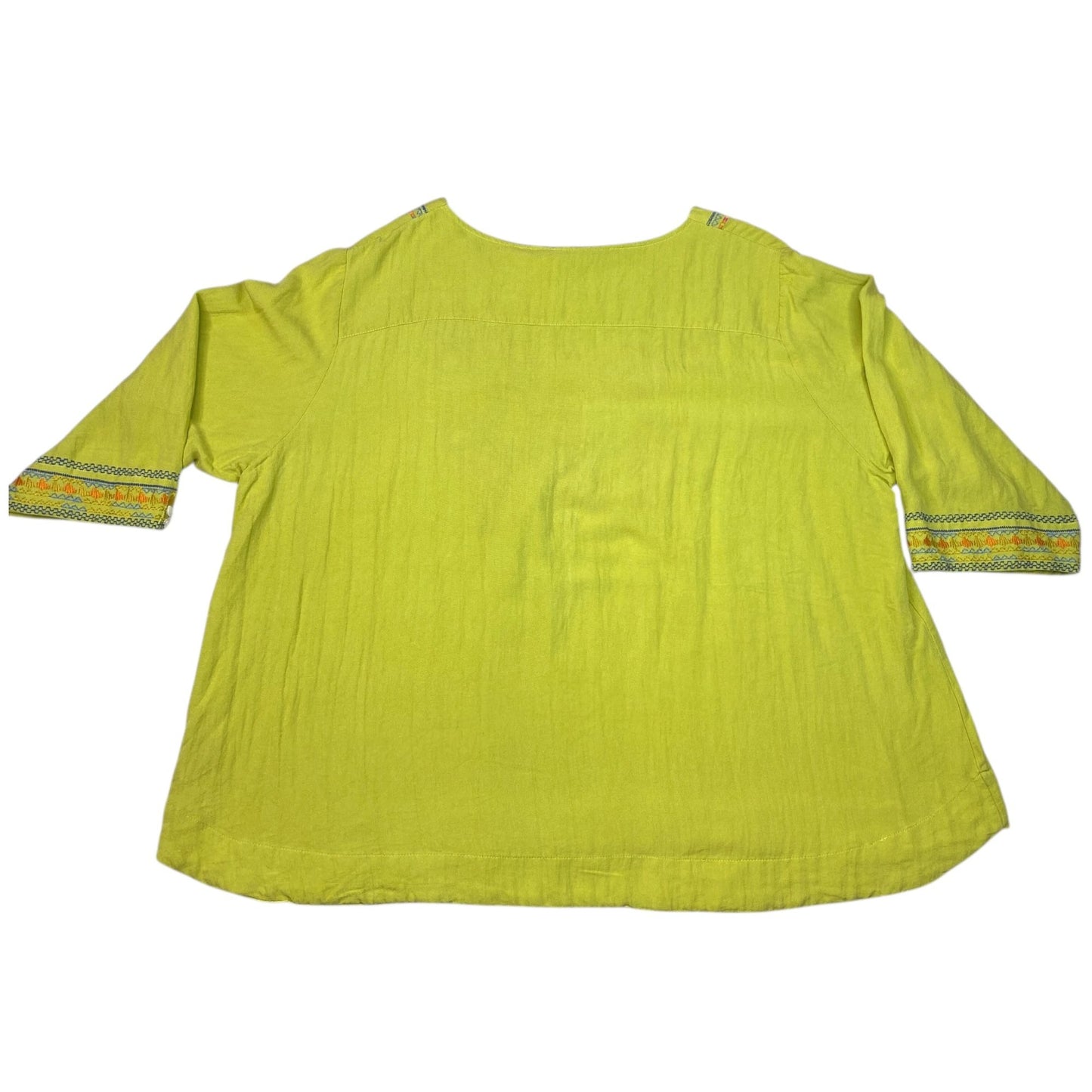 Calessa Womens 3X Tunic Top Lime Green Floral Embroidered Boho Shirt 3/4 Sleeve