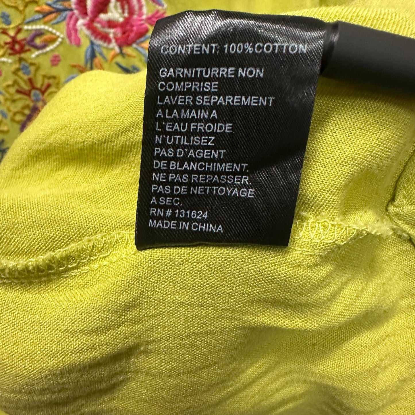 Calessa Womens 3X Tunic Top Lime Green Floral Embroidered Boho Shirt 3/4 Sleeve