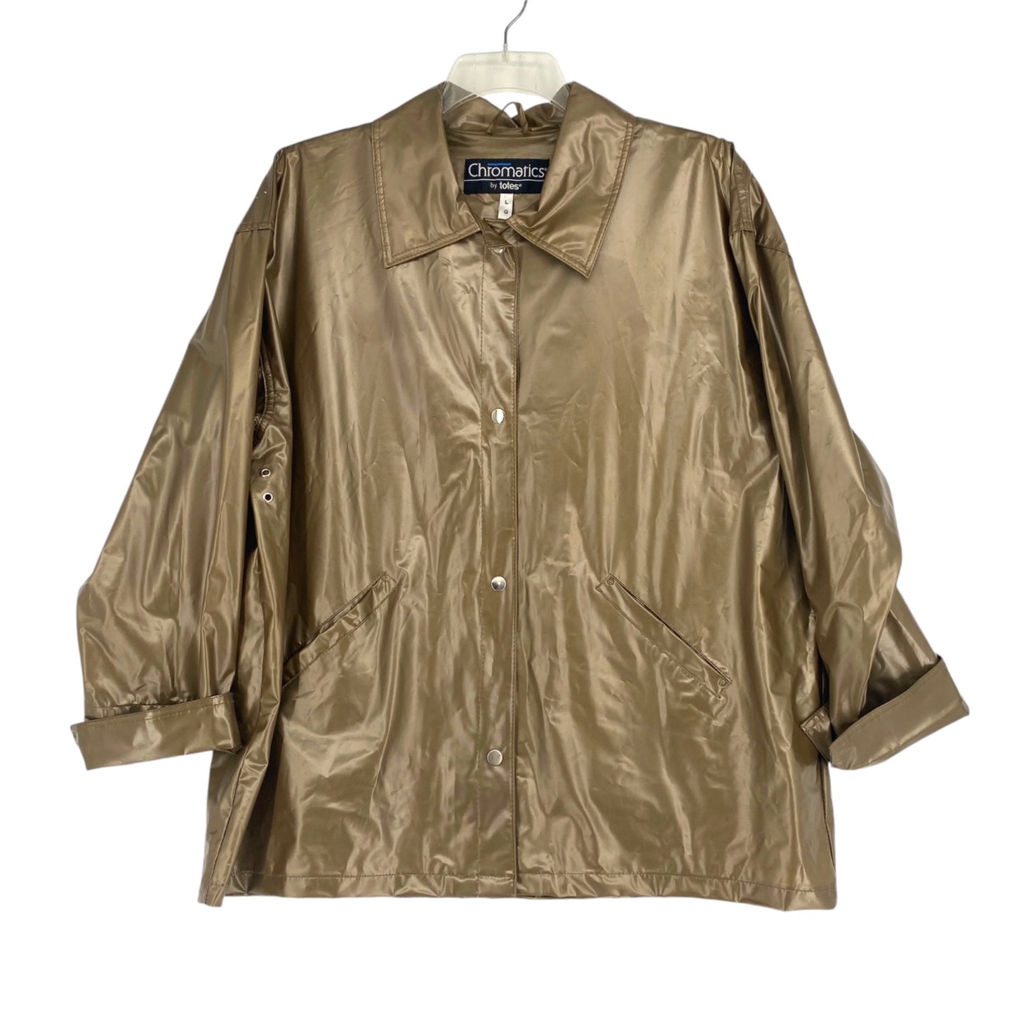 Vtg 80s Chromatics By Totes Raincoat Gold L Snap Front Pockets Spacecore Jacket
