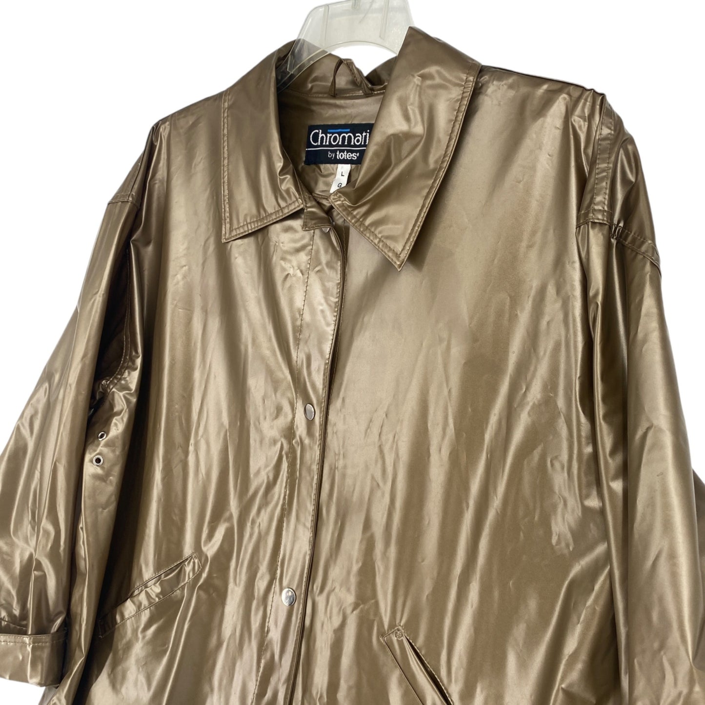 Vtg 80s Chromatics By Totes Raincoat Gold L Snap Front Pockets Spacecore Jacket