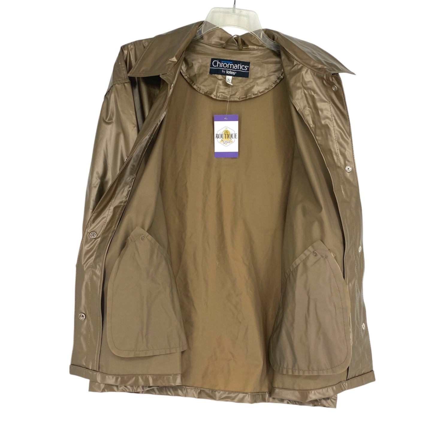 Vtg 80s Chromatics By Totes Raincoat Gold L Snap Front Pockets Spacecore Jacket
