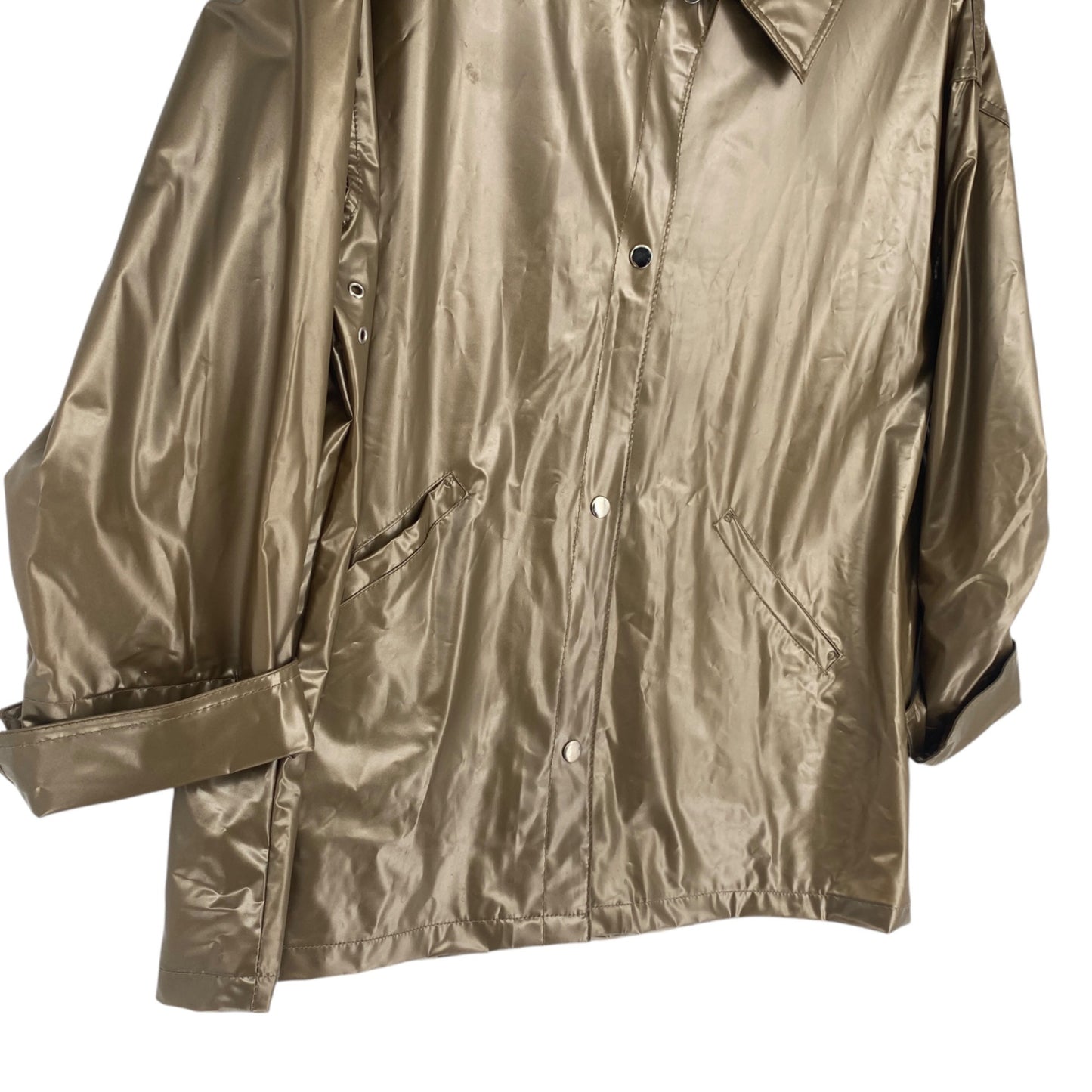Vtg 80s Chromatics By Totes Raincoat Gold L Snap Front Pockets Spacecore Jacket
