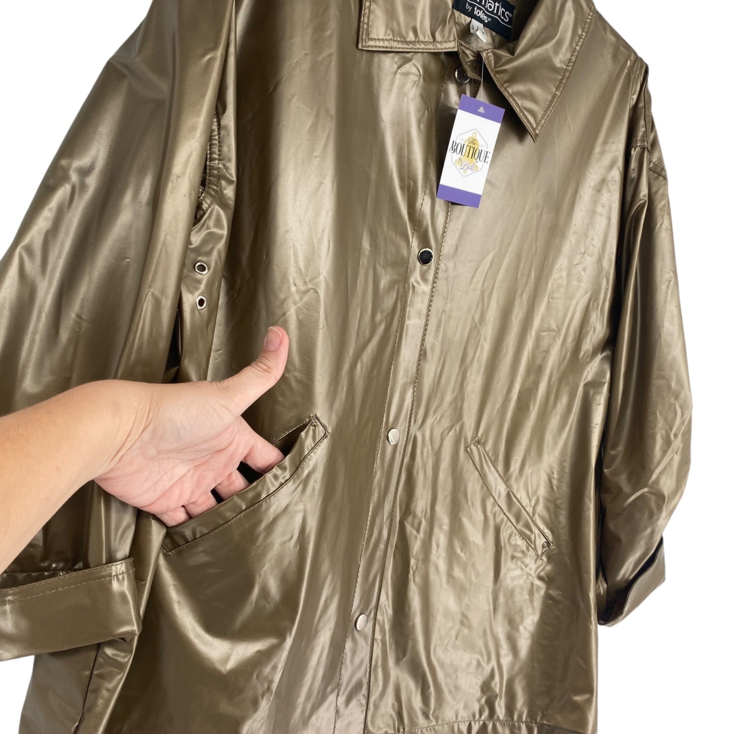 Vtg 80s Chromatics By Totes Raincoat Gold L Snap Front Pockets Spacecore Jacket