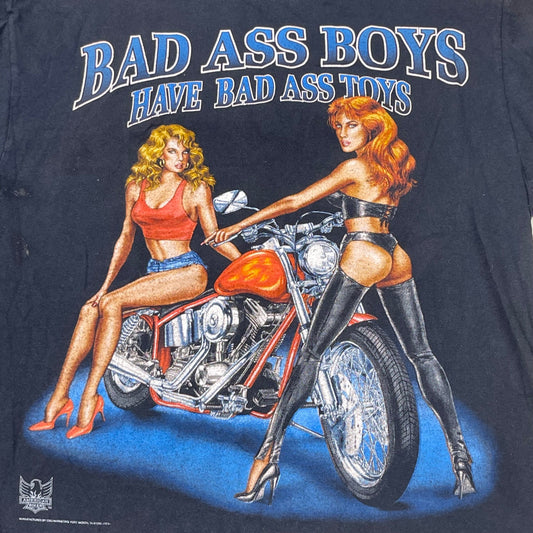Vtg American Biker L 1993 Bad Ass Boys Toys Pin Up Moto Grunge Americana Rocker