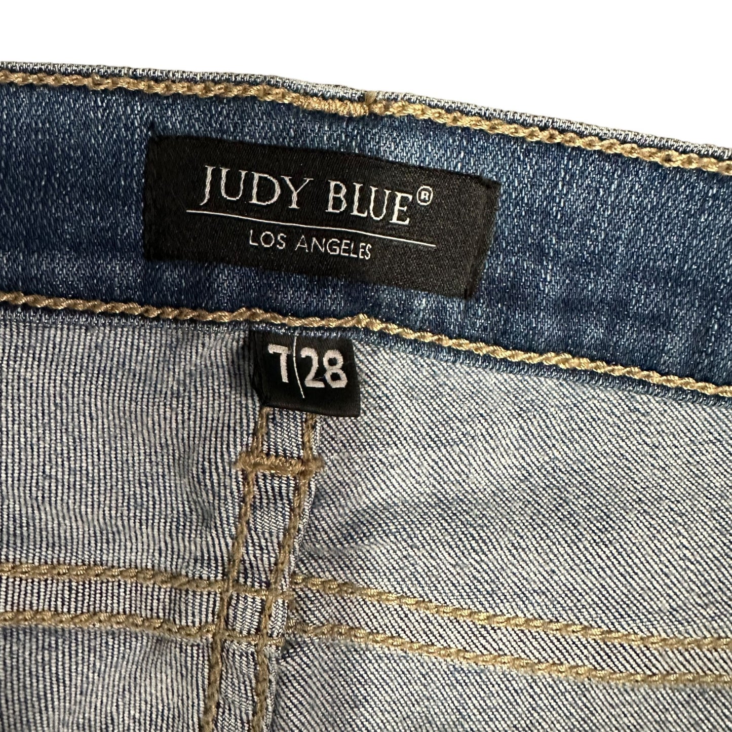 Judy Blue Jeans Women 7/28 Boyfriend Fit Blue Denim Mid Rise Stretch Distressed