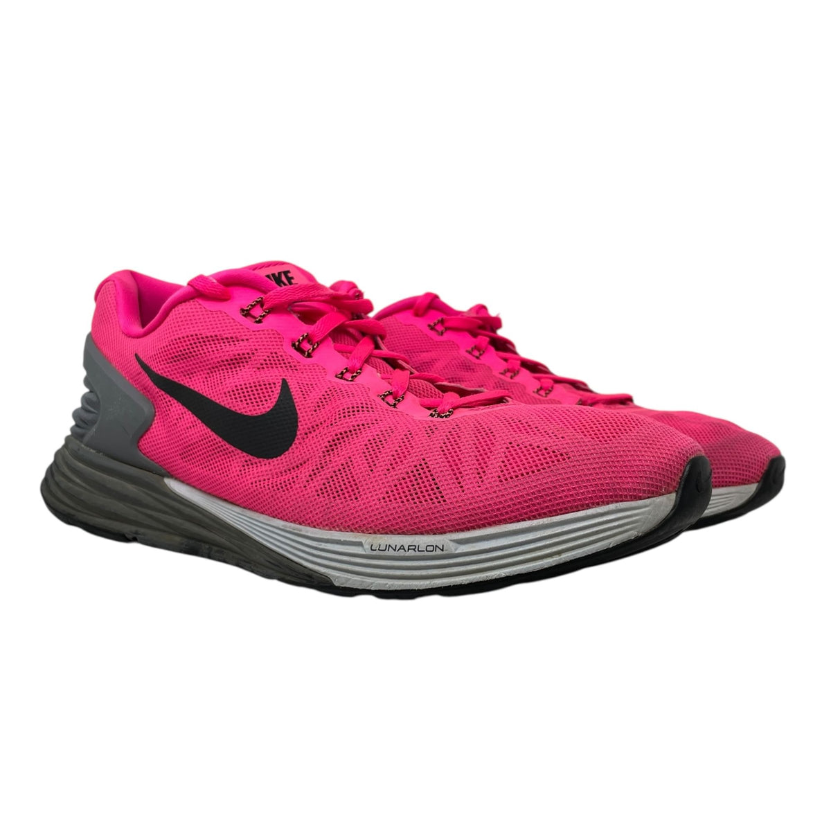 Nike Womens 11 Lunarlon Running Shoes Hot Pink Breathable Mesh Athletic Sneakers