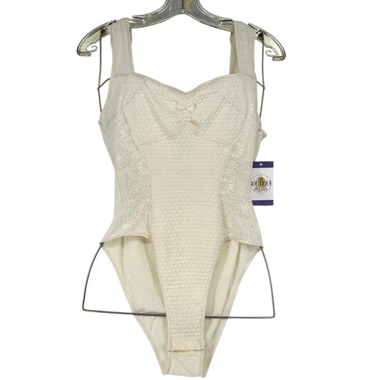 Vintage 80s MaryAnns Boutique Lingerie Bodysuit M Ivory Quilted Lace Cottagecore