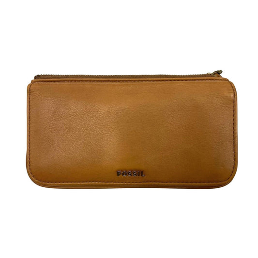 Vintage Tan Cowhide Leather Fossil Bifold Wallet With Snap Closure Card Slots