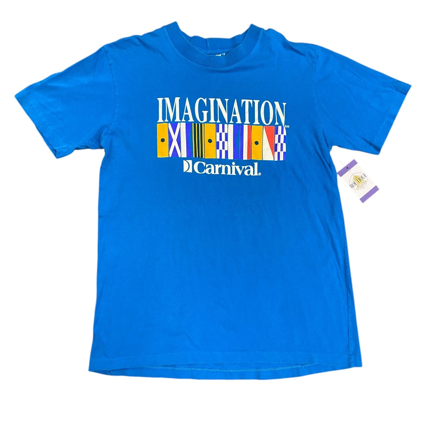 Vintage Carnival Cruise Mens XXL Blue TShirt Single Stitch Imagination Ship Flag
