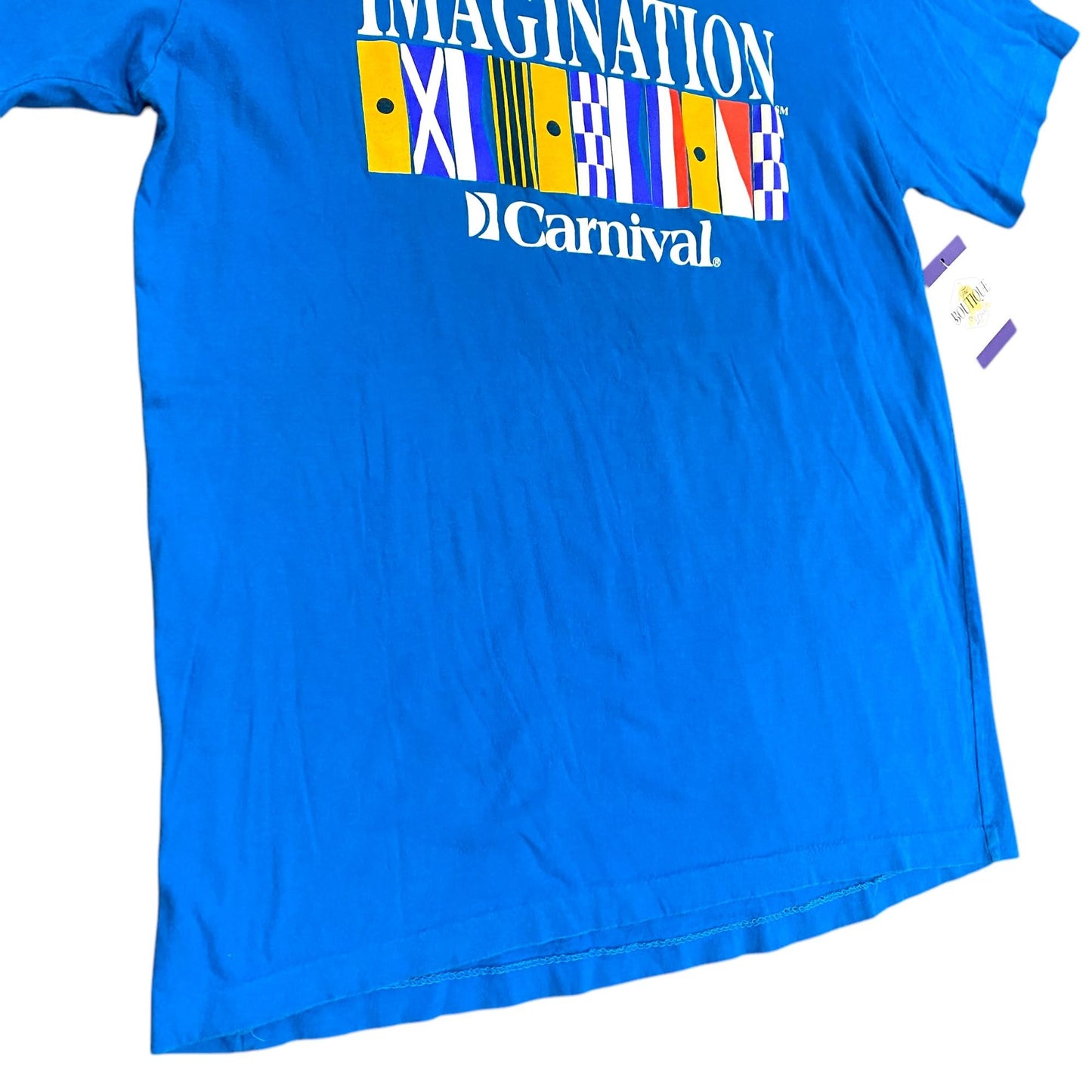 Vintage Carnival Cruise Mens XXL Blue TShirt Single Stitch Imagination Ship Flag