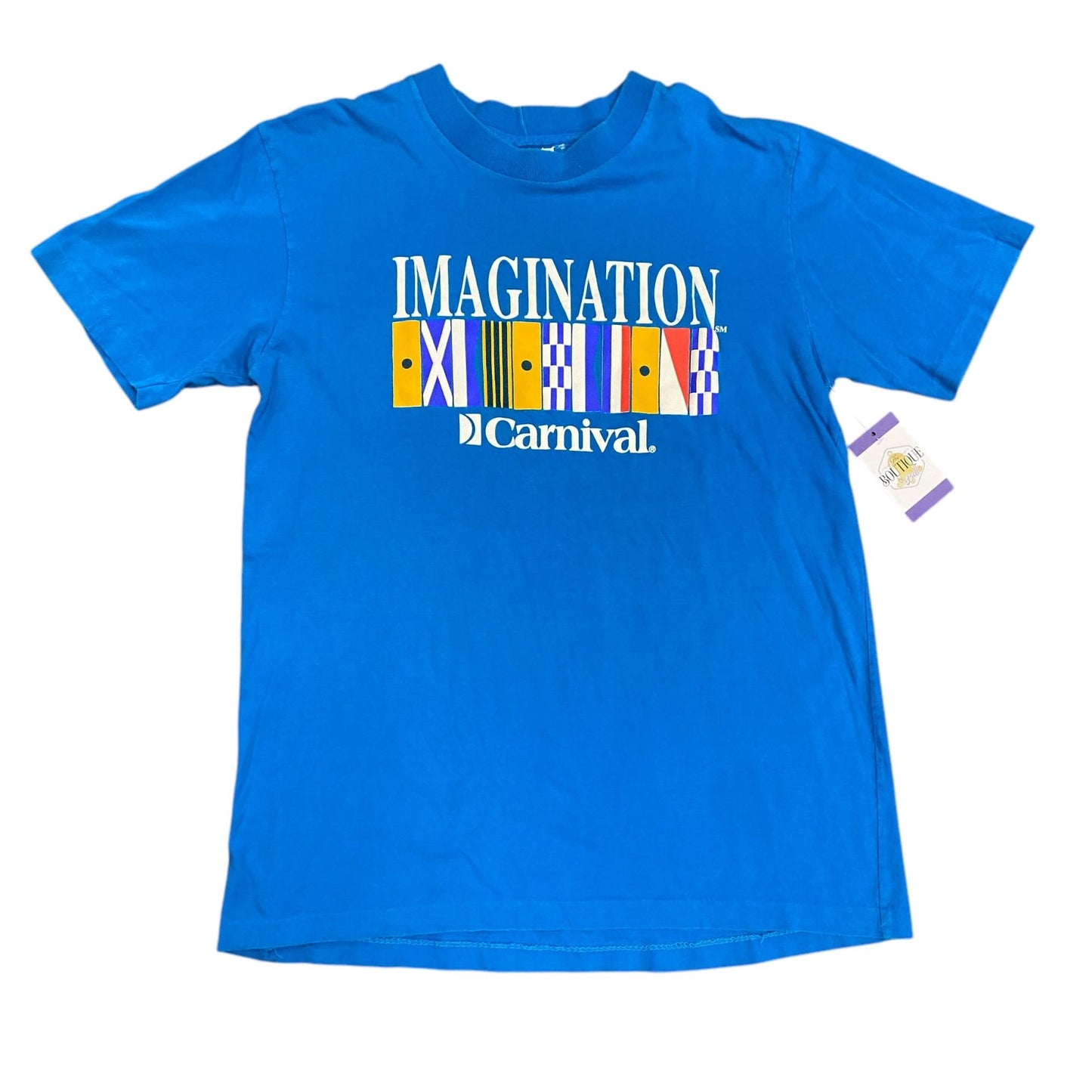 Vintage Carnival Cruise Mens XXL Blue TShirt Single Stitch Imagination Ship Flag