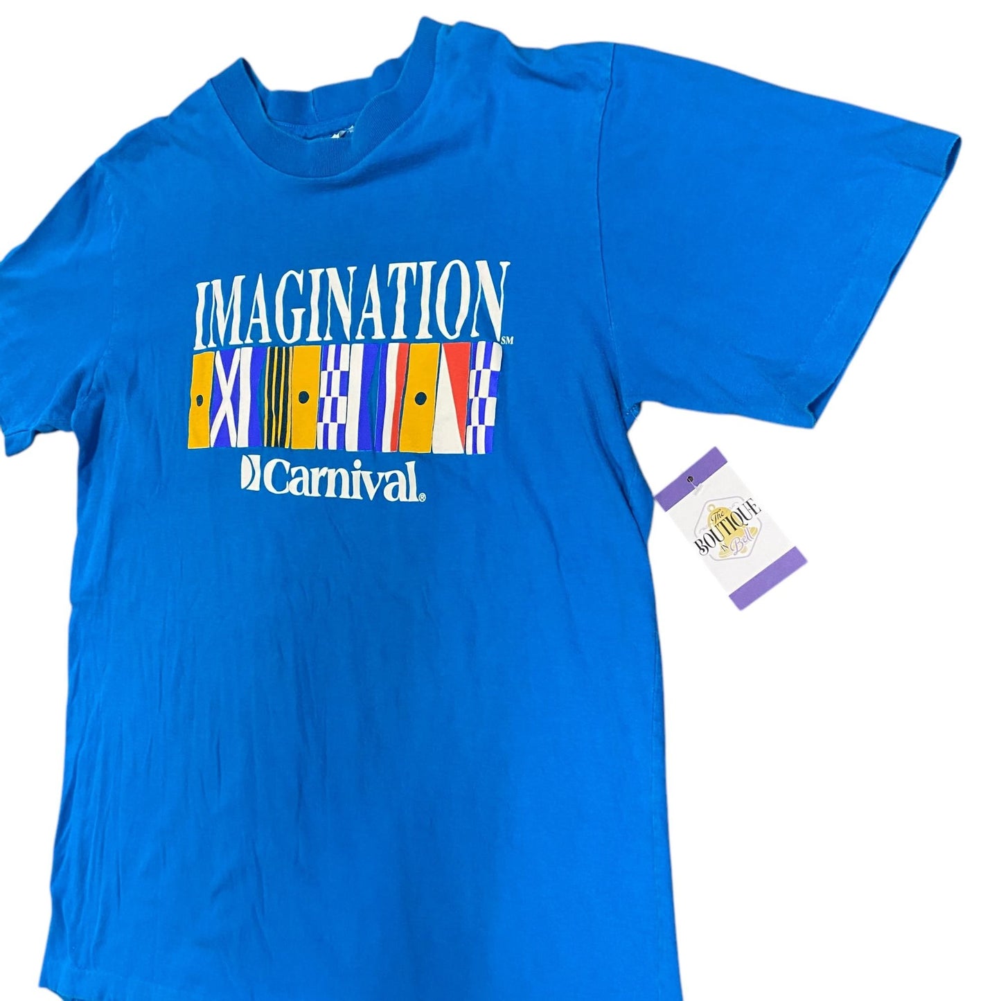 Vintage Carnival Cruise Mens XXL Blue TShirt Single Stitch Imagination Ship Flag