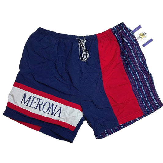 Vintage Merona Swim Trunks Colorblock Mens L Lined Drawstring Waist Back Pocket