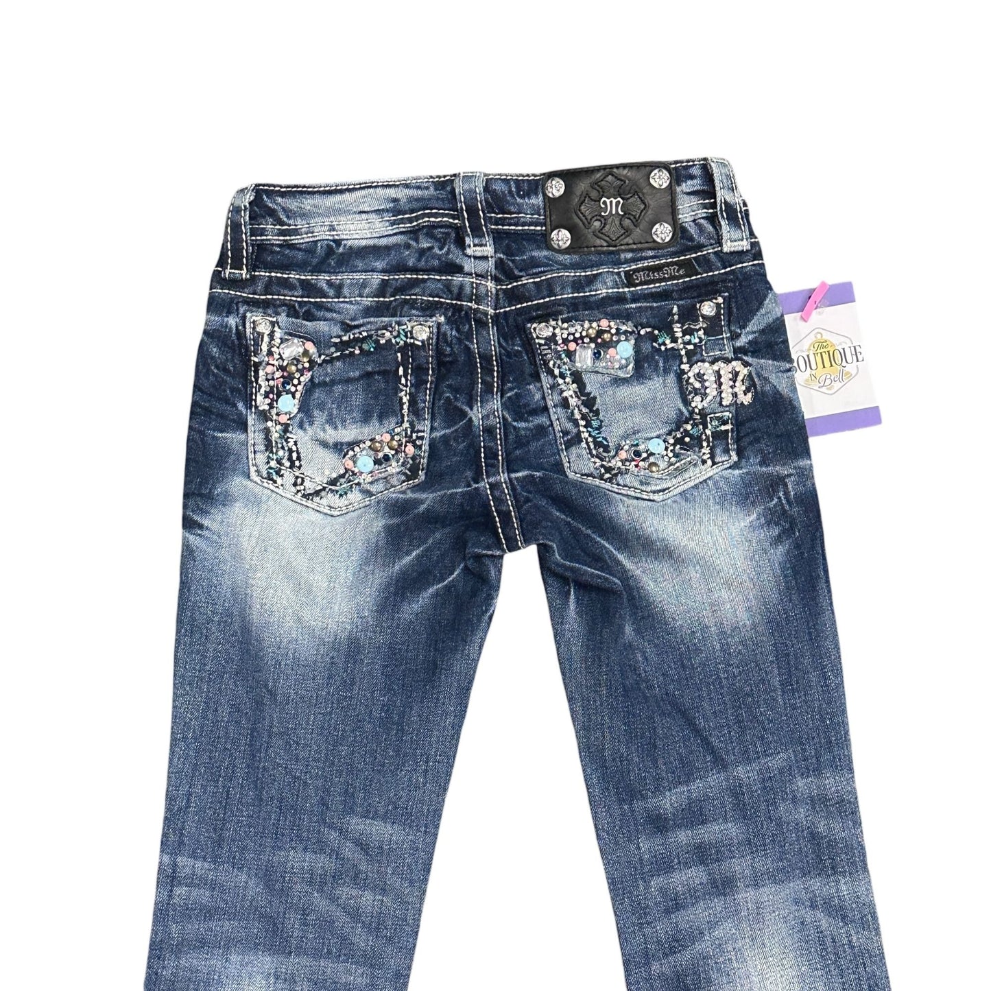 Miss Me Girls Skinny Jeans 10 Bling White Stitching Whiskering Sanded Rhinestone