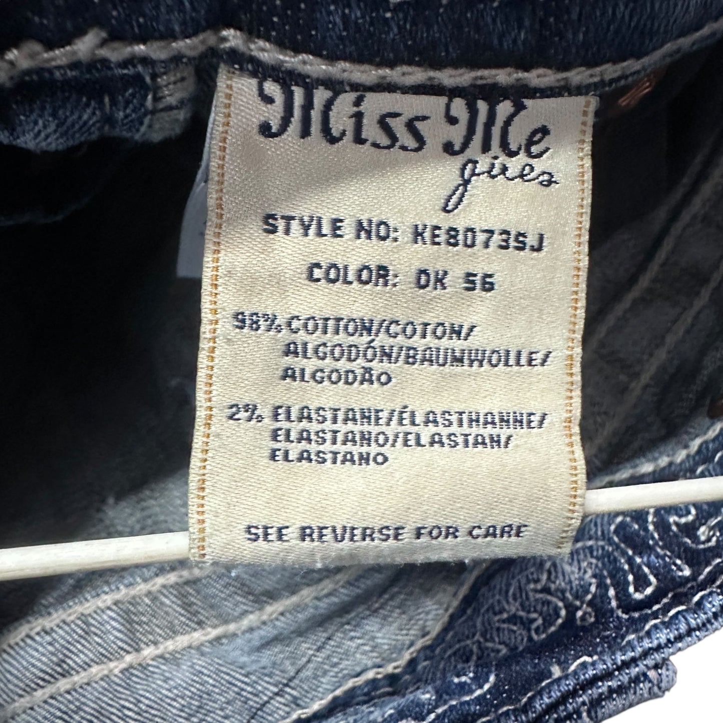 Miss Me Girls Skinny Jeans 10 Bling White Stitching Whiskering Sanded Rhinestone