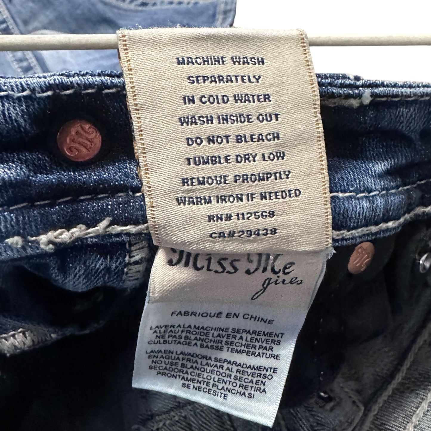 Miss Me Girls Skinny Jeans 10 Bling White Stitching Whiskering Sanded Rhinestone