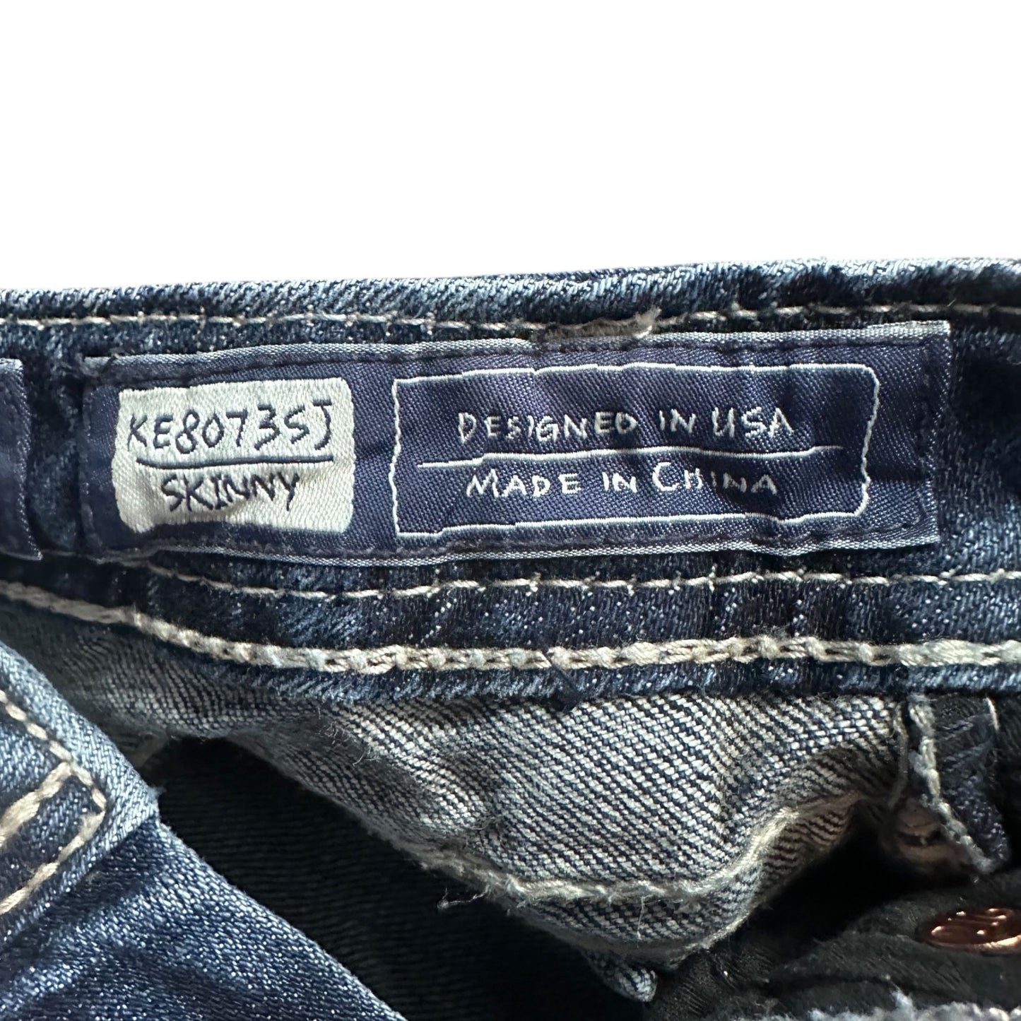 Miss Me Girls Skinny Jeans 10 Bling White Stitching Whiskering Sanded Rhinestone