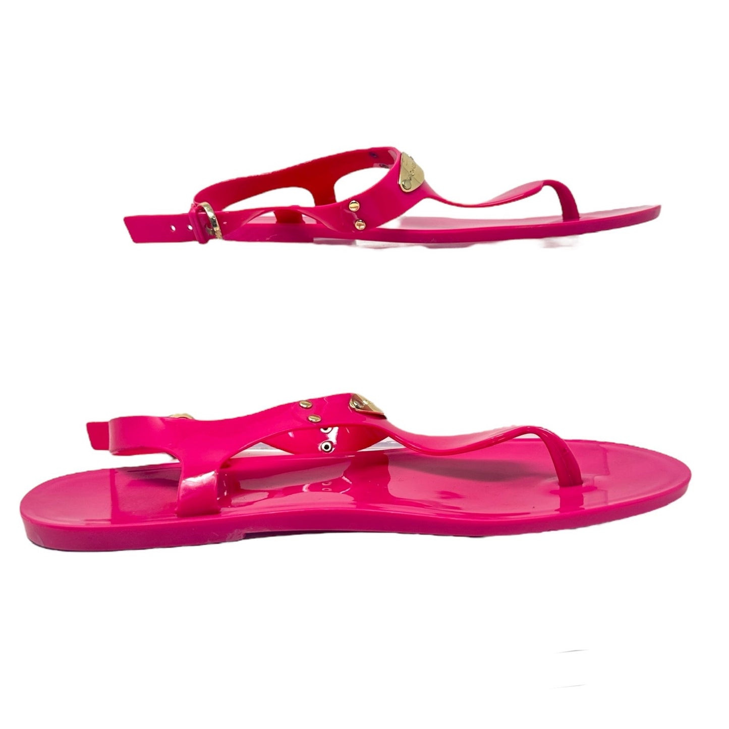 Michael Kors Womens 8M Hot Pink Jelly Sandals Logo Plate Adjustable Strap Shoes