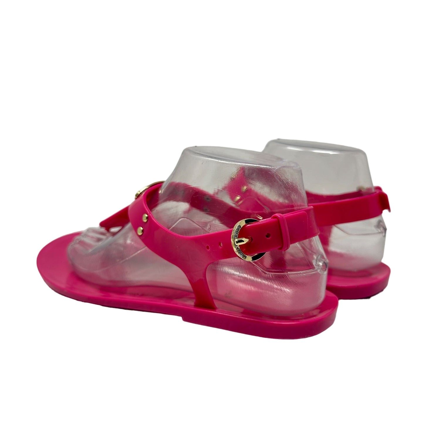 Michael Kors Womens 8M Hot Pink Jelly Sandals Logo Plate Adjustable Strap Shoes